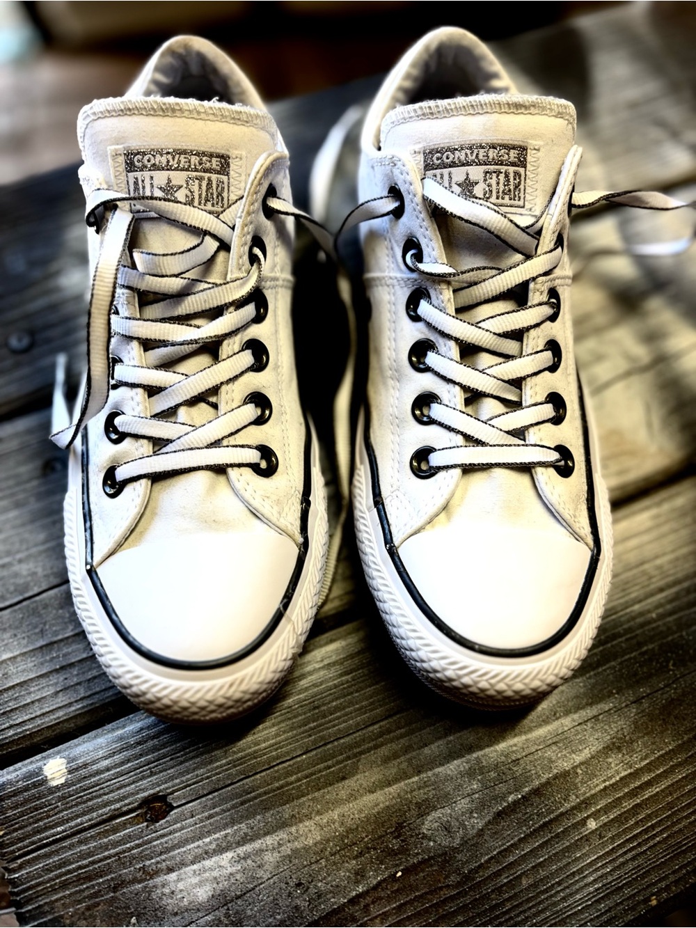 Converse White Low Top Sneakers with Black Trim womens 7